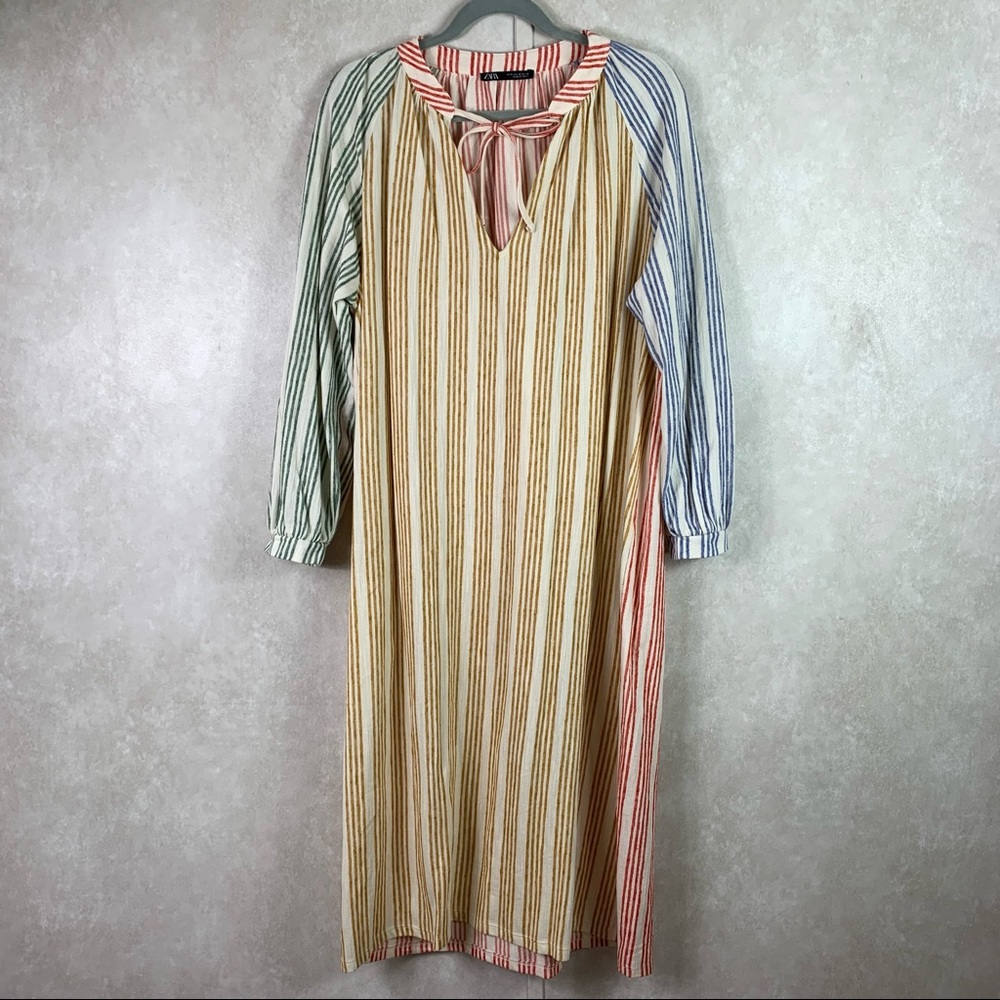 Zara caftan striped linen blend color black dress